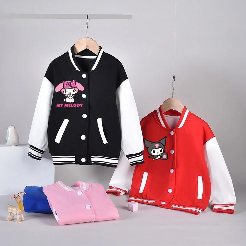 

Новинка Kawaii Sanrio аниме Mymelody Kuromi Cinnamoroll почтовая униформа для мальчиков и девочек бейсбольная Униформа уличные куртки детские пальто Верхняя одежда подарок