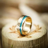 fashion women hammered style blue enamel stone ring yellow gold color zircon engagement ring for women wedding party jewelry