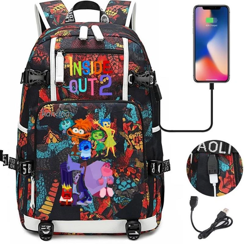 Новый рюкзак Inside Out2 черная сумка для книг Мультяшные школьные ранцы подростков