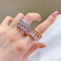 Fashion Pure Silver Ring Oval Brilliant Emerald Cut Simulation Diamond Plated Gold Color Jewelry