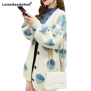 Толстый теплый свитер кардиган женский длинный абзац осень 2022 НОВЫЙ свободный свитер с длинными рукавами в горошек