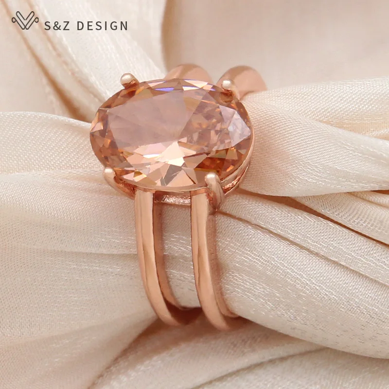 

S&Z DESIGN New Fashion Egg Shape Oval Cubic Zirconia Rings For Women Wedding 585 Rose Gold Color Jewelry Adjustable Ring Gift