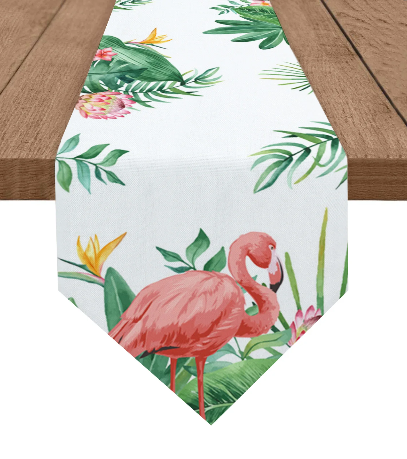 

Tropical Plants Flamingos Palm Leaves Table Runner Wedding Decor Tablecloth Holiday Party Home Dining Table Decoration