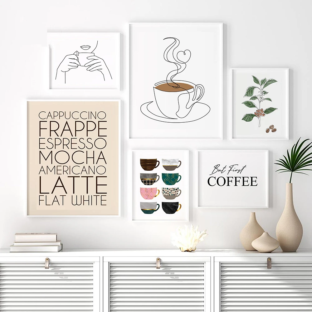 

Coffee Line Minimalist Canvas Painting And Print Cups Abstract Poster Murals Nordic Wall Art Picture Kitchen Decor Cuadros