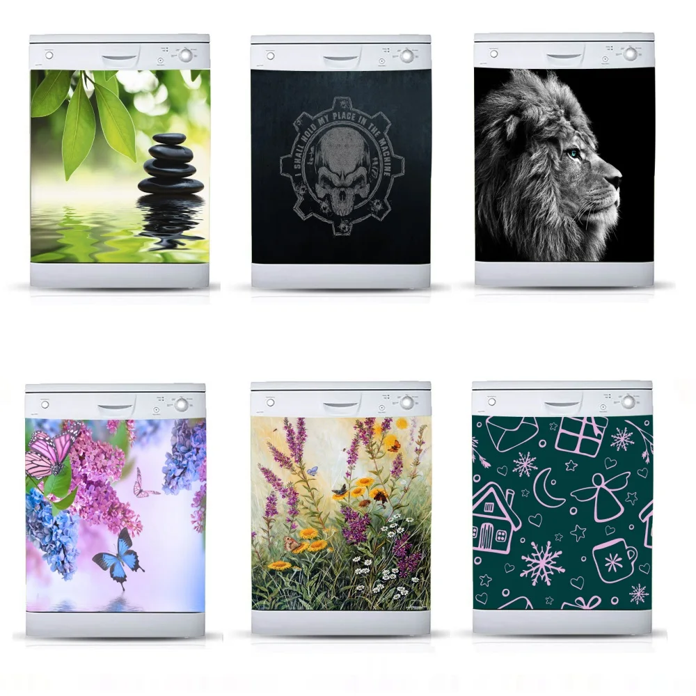 

3D Self Adhesive Dishwasher Stickers Lion Skull Flower Wall Sticker Kid's Art Door Cover Kitchen Accessories Decor Home Living