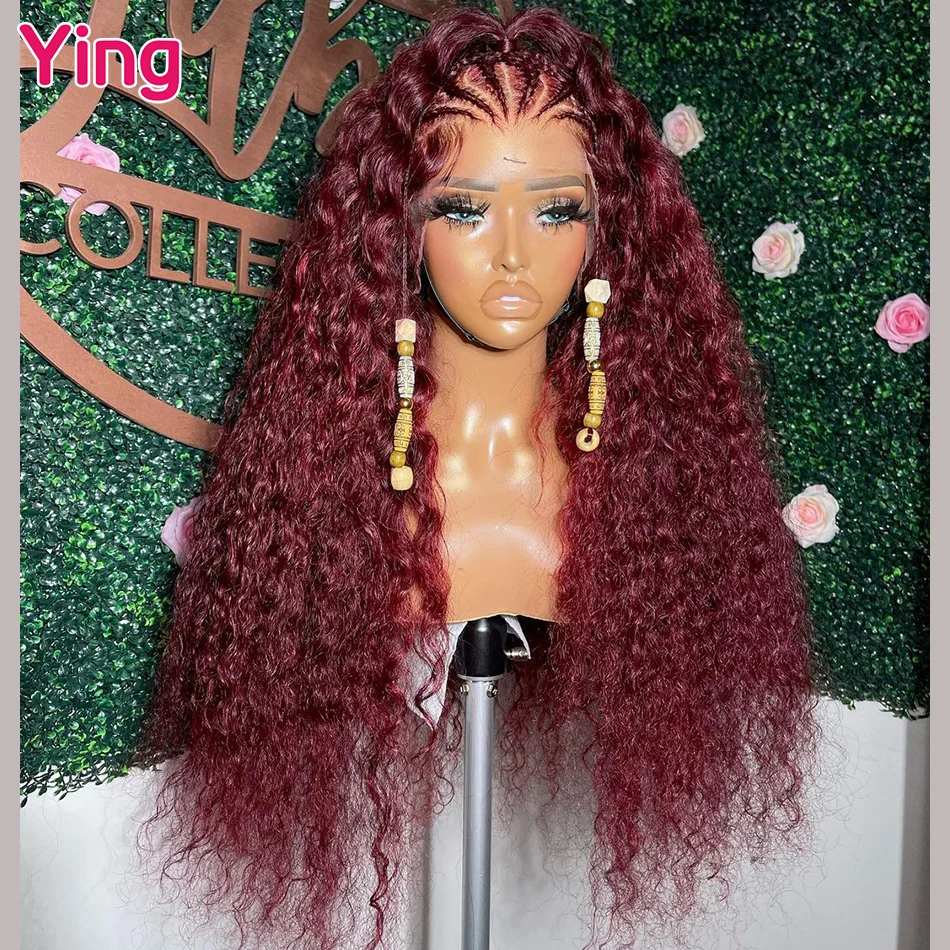 Ying Hair 99j Burgundy Colored 13x4 Lace Front Wig Human Hair Curly Wave 13x6 Lace Front Wig PrePlucked 5x5 Transparent Lace Wig