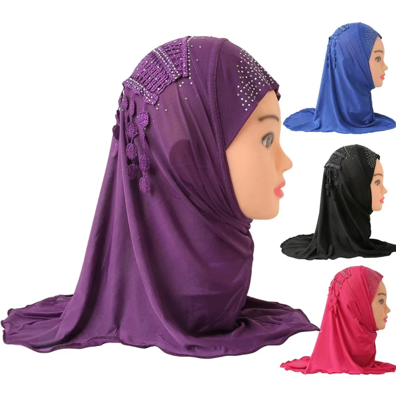 

Pendant Hijab Scarf for Kids Muslim Girls Islamic Headscarf Turban Caps Fit 2-7 years old Arab Instant Amira Hijab Eid Headwear