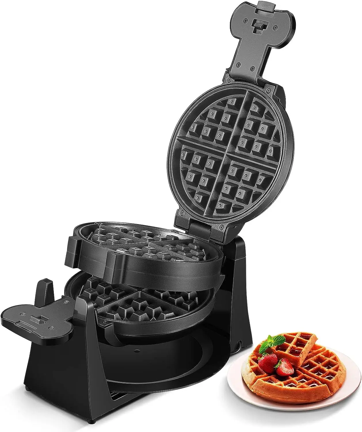 

Maker, Belgian Waffle Maker Iron 180° Flip Double Waffle, 8 Slices, Rotating & Nonstick Plates, Removable Drip Tray, Cool T