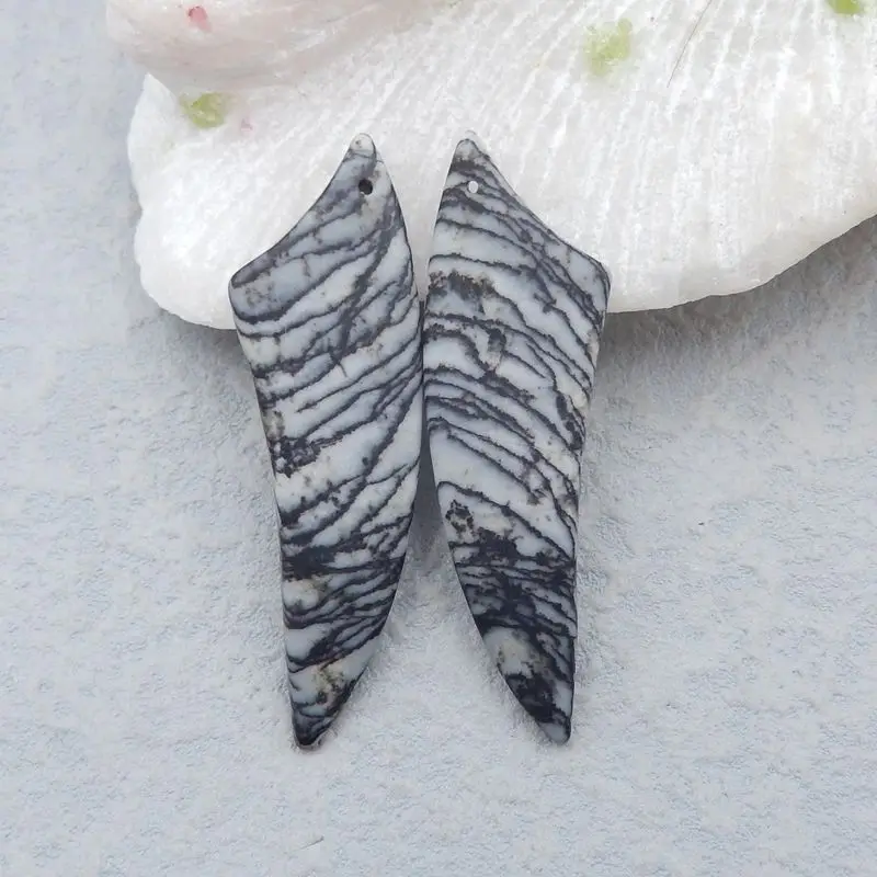 

Natural Stone Black Line Stone Gemstone Earring Bead 52x16x4mm 10g