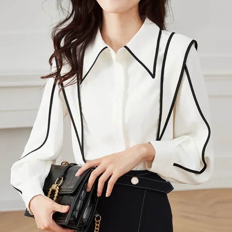 Новая женская рубашка с отложным воротником и длинным рукавом белая блузка