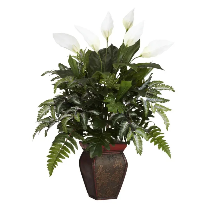 

Nearly Natural 29" Mixed Greens with Spathiphyllum Polyster Artificial Plant, Green