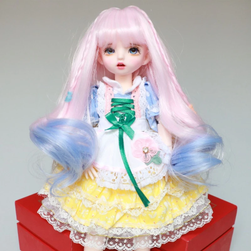 

1/6 Bjd Doll Wig Long Curly Hair for 28cm Baby Doll High Temperature Silk Blue - Purple Gradient Head Circumference 16-18cm