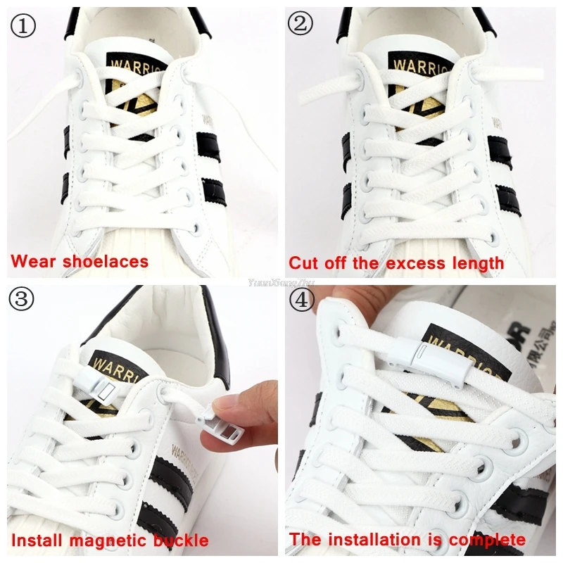 1 Pair No Tie Shoelaces Magnetic Metal Lock Elastic Shoe Laces Flat Simple Installation Young Men And Women Lazy Shoelace