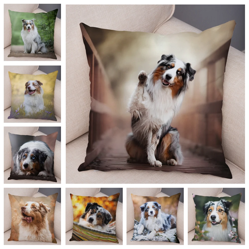 

Cute Australian Shepherd Dog Pillow Case Covers Decor Pet Animal Cushion Cover for Sofa Home Children Room Soft Plush غطاء وسادة