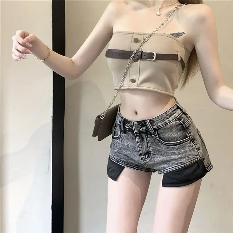 

Summer Vintage Denim Shorts for Women's High Waist Skinny Sexy Hot Pants Bag Hip Wide Leg Shorts