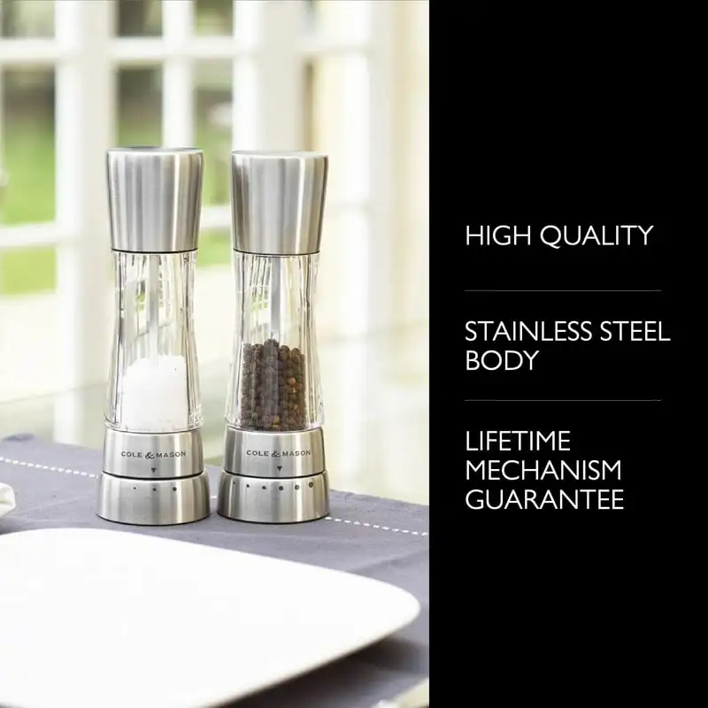 

Salt and Pepper Grinder Set w/ refill Top, Stainless Steel Silver