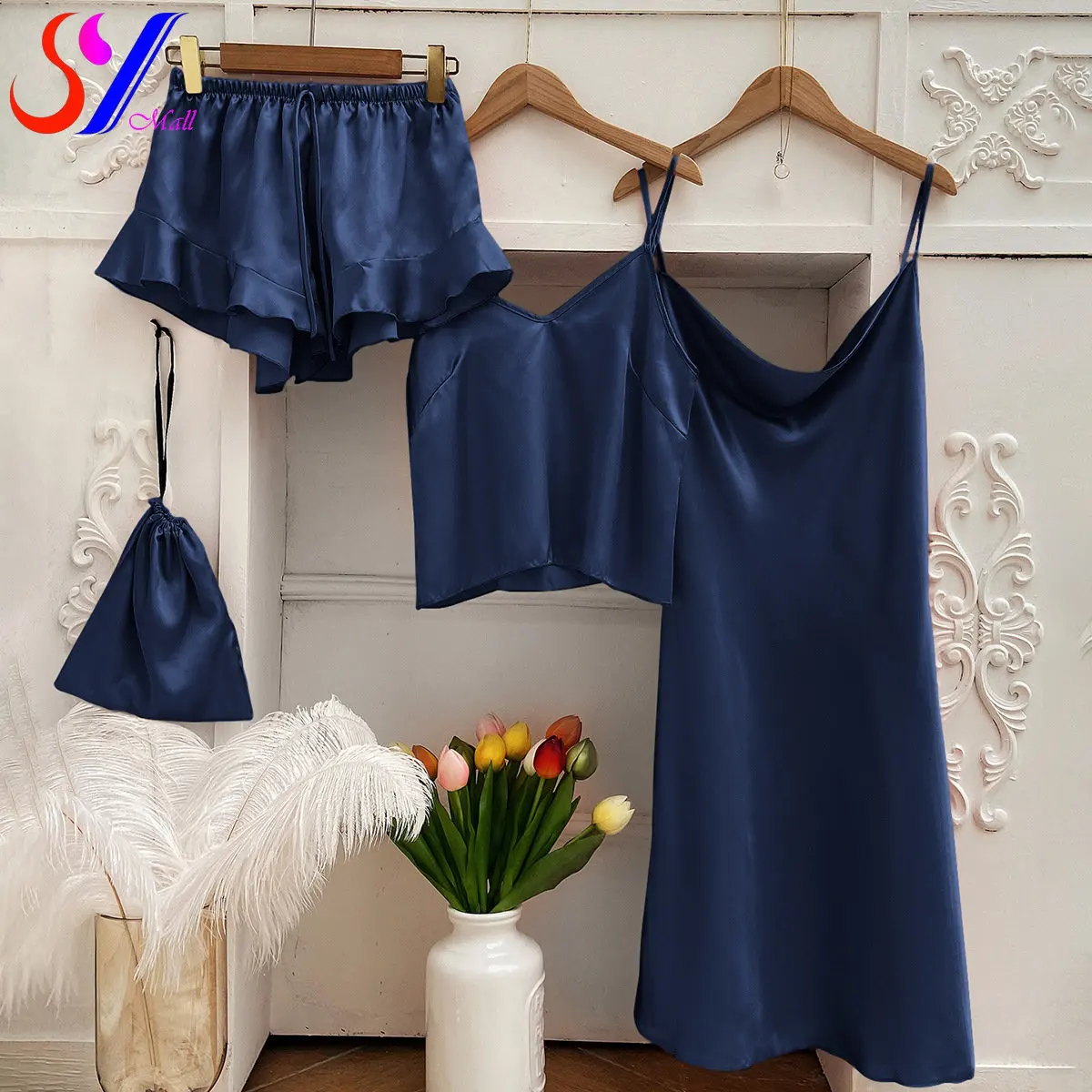 

Пикантная ночная рубашка, 4 шт., пижамы, спальные топы, халаты, шелковые пижамы, спальный костюм, Женская кружевная атласная пижама, Пижамный костюм