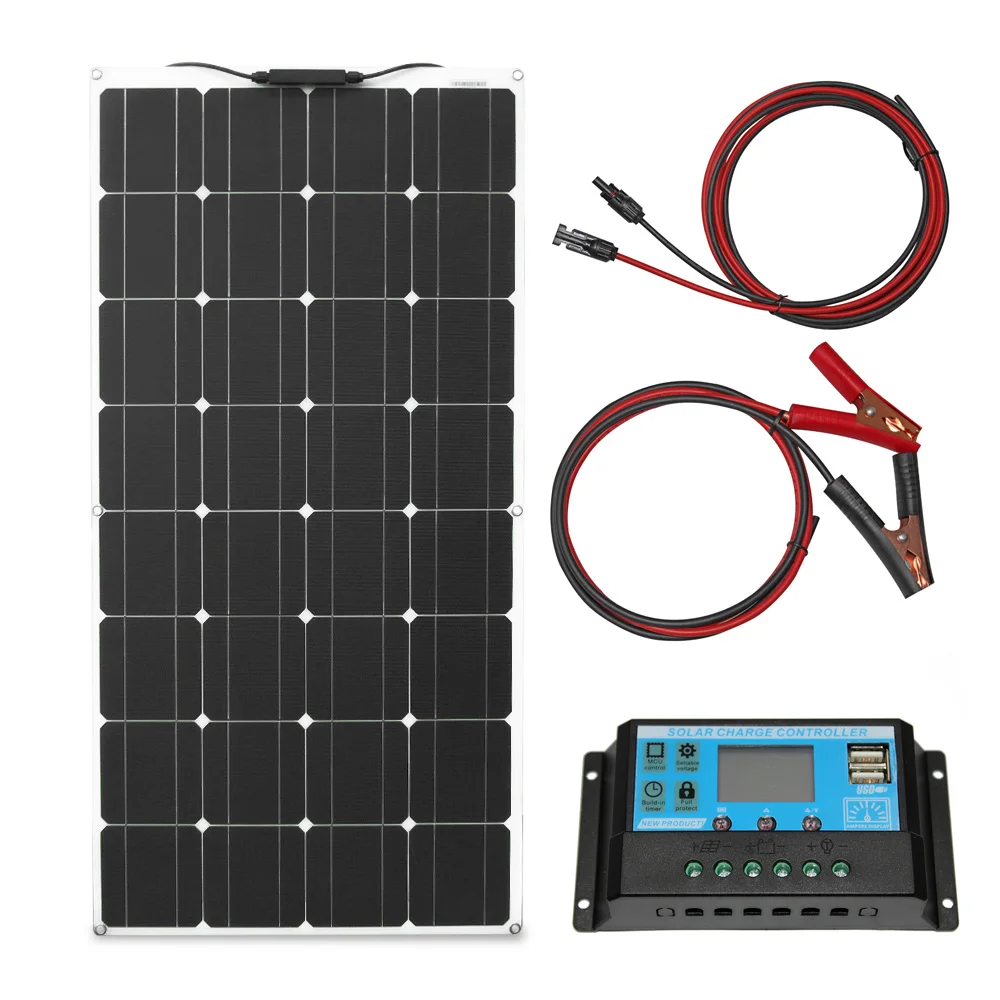 

Panels solar 100w 200w and flexible solar panel kit with 10A/20A charge controller 12v solar panels for camping car home roof
