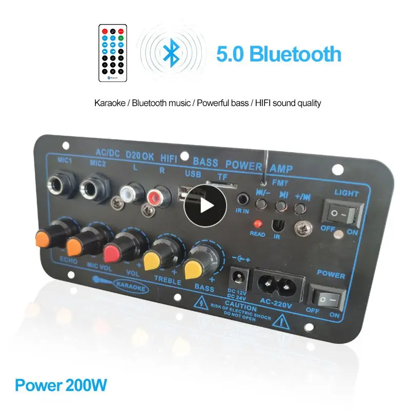 

Durable Bluetooth Power Amplifier 12v 24v Karaoke Amplifiers Portable Dual Microphone Digital Power Amplifier Car Accessories