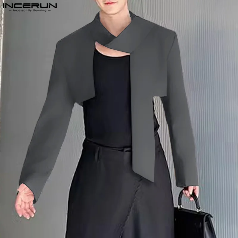 Мужской однотонный блейзер с длинным рукавом и открытым стежком