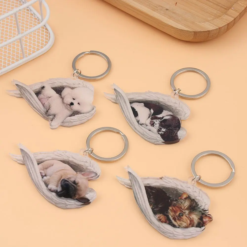 

Cute Bag Pendant Car Accessories Keychain Wing Dog Pendant Hanging Ornament Sleeping Angel Dog Pendants