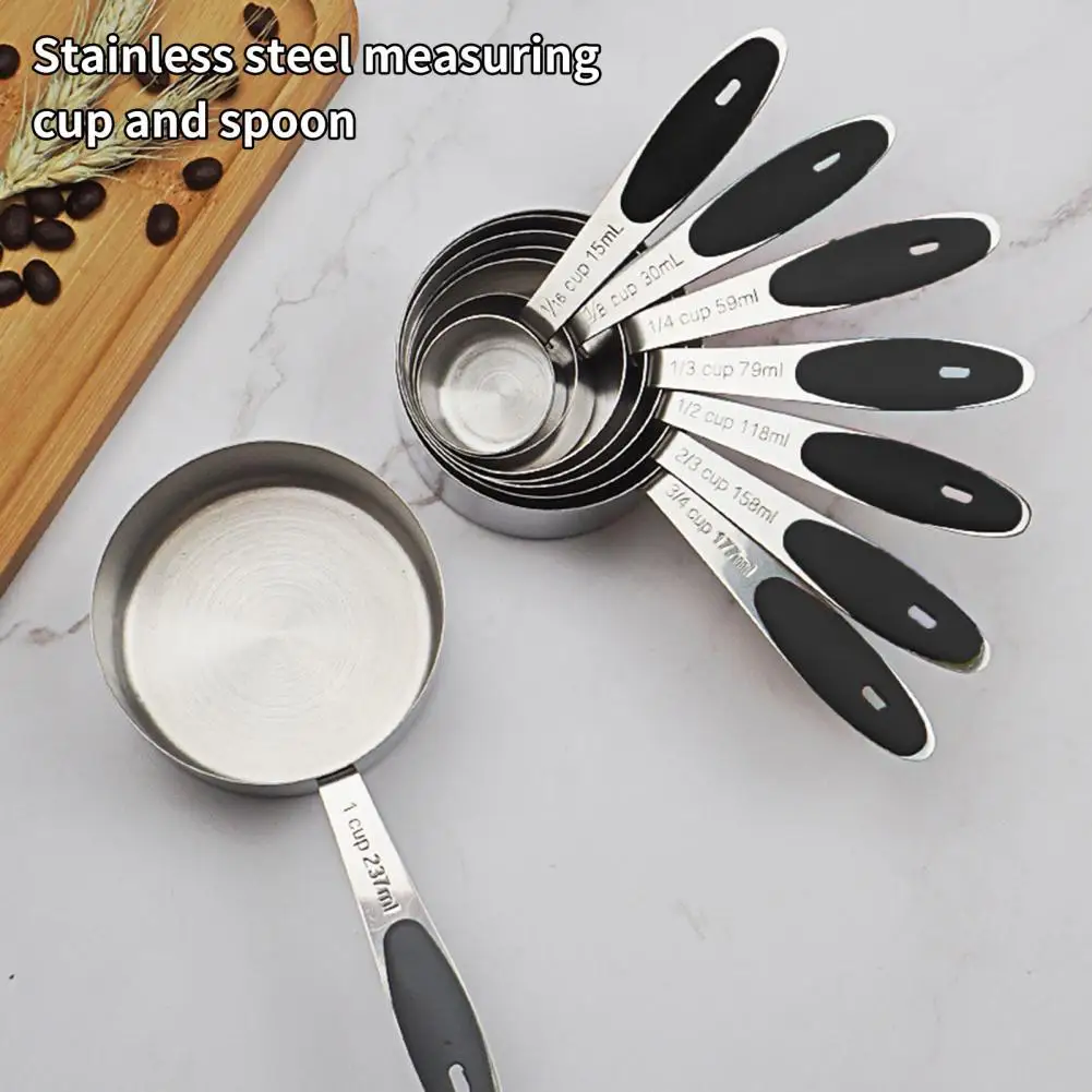 

1 Set Round Head Measuring Spoon Long Handle Stainless Steel Comfortable Grip Measure Scoop Kitchen Gadget