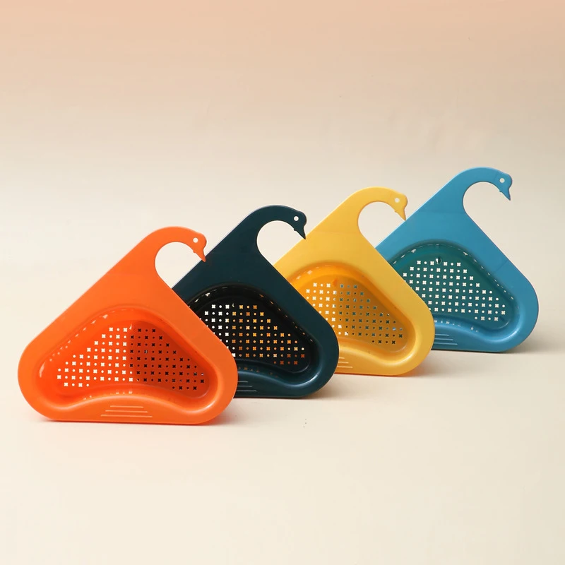 

Sink Swan Drain Basket Household Punch-free Kitchen Vegetable Washing Multi-functional Pool Triangular Plastic Water Filter Rack