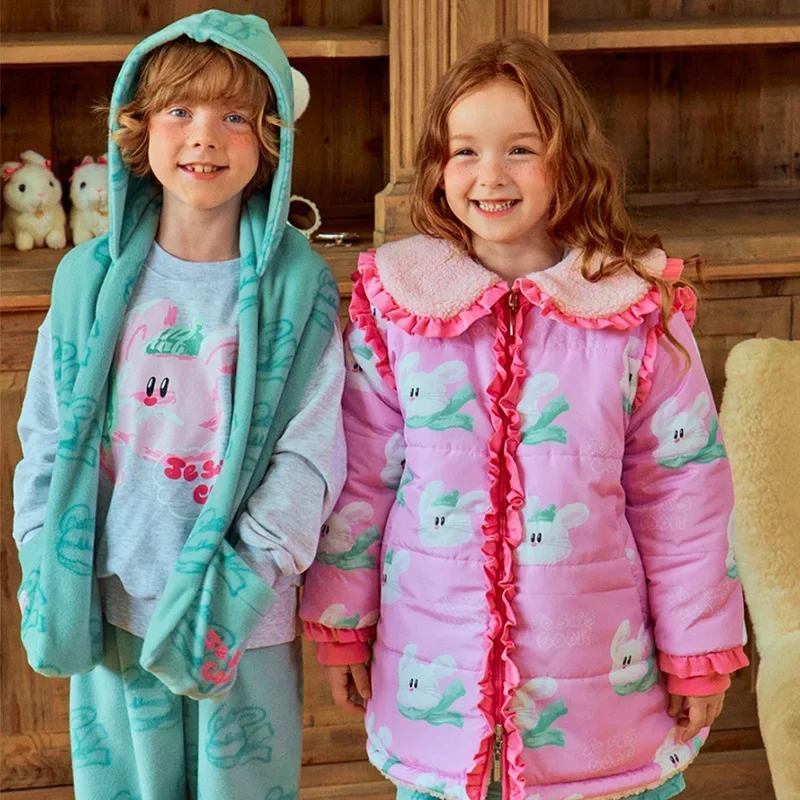 Корейская зимняя детская верхняя одежда 2024 милые теплые пальто из овечьей шерсти