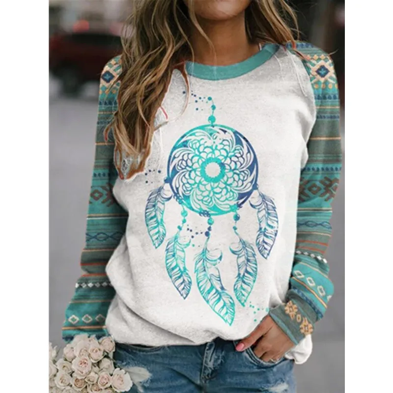 2022 New Autumn and Winter Women's Retro Print Family Geometric Figure Round Neck Short and Long Sleeve Sweater