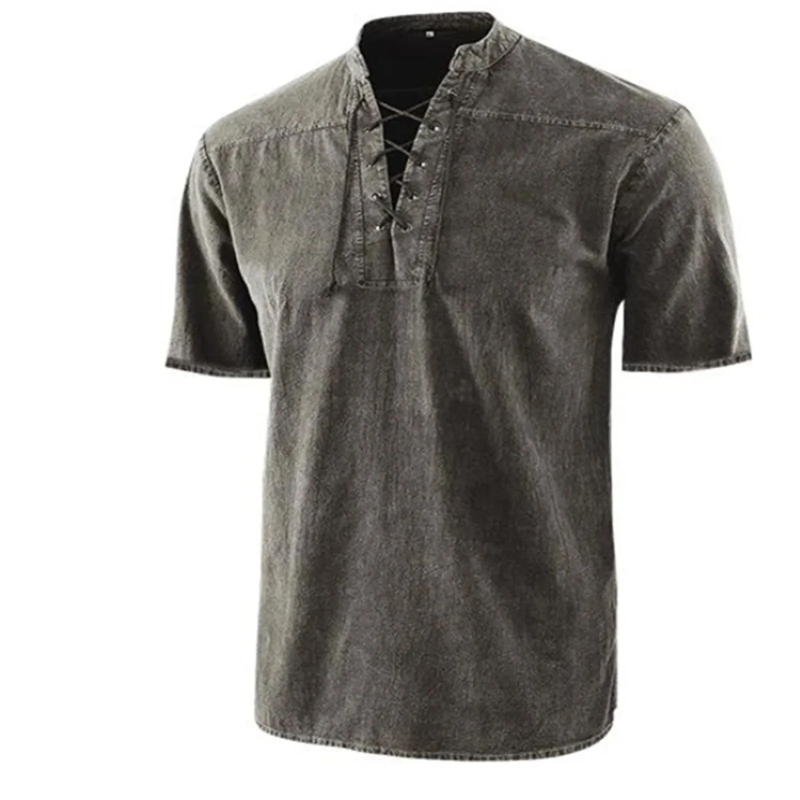 Summer 2022 Shirts Men's Loose Top Men's Casual Shirts Cotton Linen V-Neck Tie Short Sleeve Gothic Shirt Slim Fit  Shirt Men