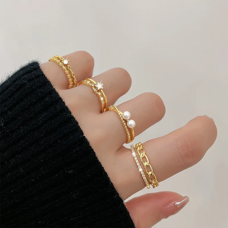 2023 Trendy Sweet Shiny Zircon Double Layers Open Rings for Women Simple Chic 925 Sliver Plated Open Ring Luxury Jewelry Gift