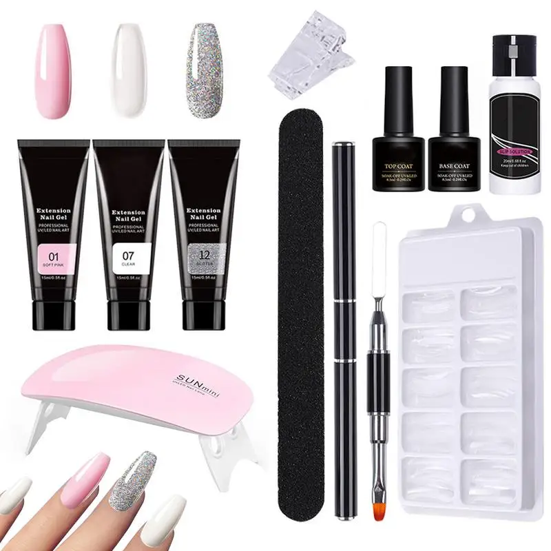 

Gel Nail Kit Extension Gel Quick Long Lasting Solid Nails Building Gel Professional French Kit Manicure With Lamp