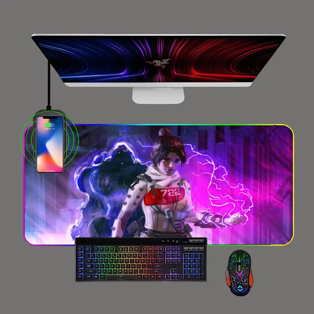 

Apex Legends Anime Gaming Mouse Pad RGB Phone Wireless Charging with Backlit Pc Keyboard Mat Game Computer Mousepad for Cs/lol