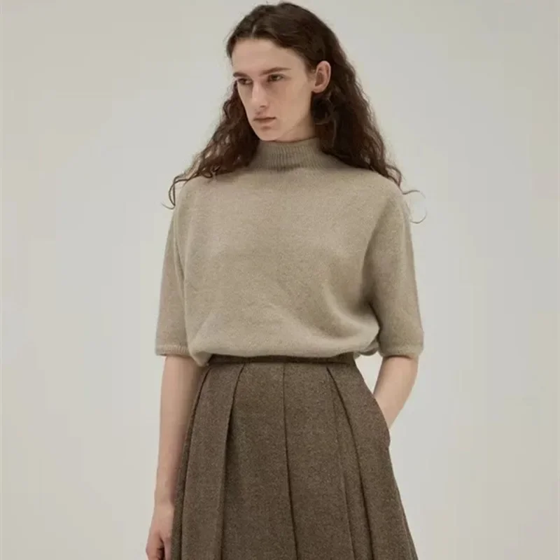 Mo * I @-Женский свитер с высоким воротником однотонный цельная шерсть коротким