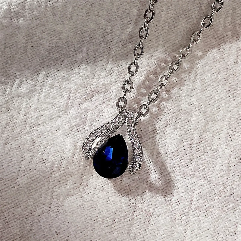 

Hot Necklace Women Blue Cubic Zirconia Newly-designed Modern Neck Necklaces Silver Plated Elegant Lady's Wedding Jewelry