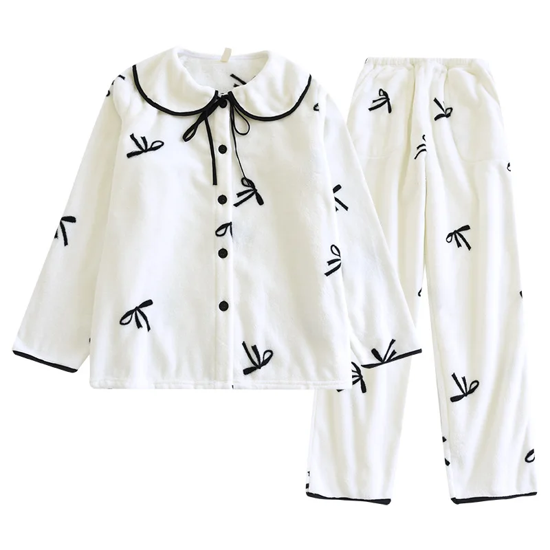 Фланелевой осенне-зимний комплект одежды для сна женщин с утолщенным и теплым