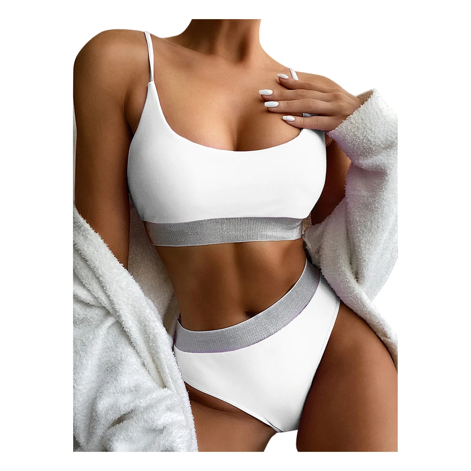 

Женский купальник, хлопковый однотонный купальник для девушек с высокой талией, Женский комплект бикини, женская пляжная одежда, женское би...