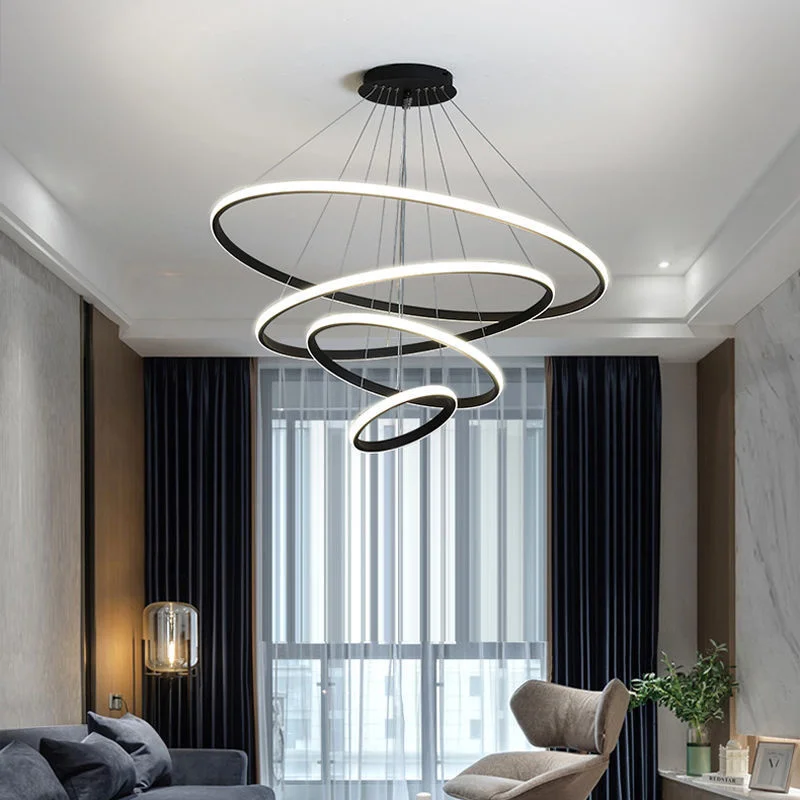 Светодиодная круглая Потолочная люстра, современный потолочный светильник черного цвета в стиле лофт, гостиной, столовой, для кухни, комнат...