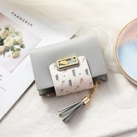 fashion ultra thin wallet tassel short wallet for woman mini coin purse ladies clutch small wallet female pu leather card holder