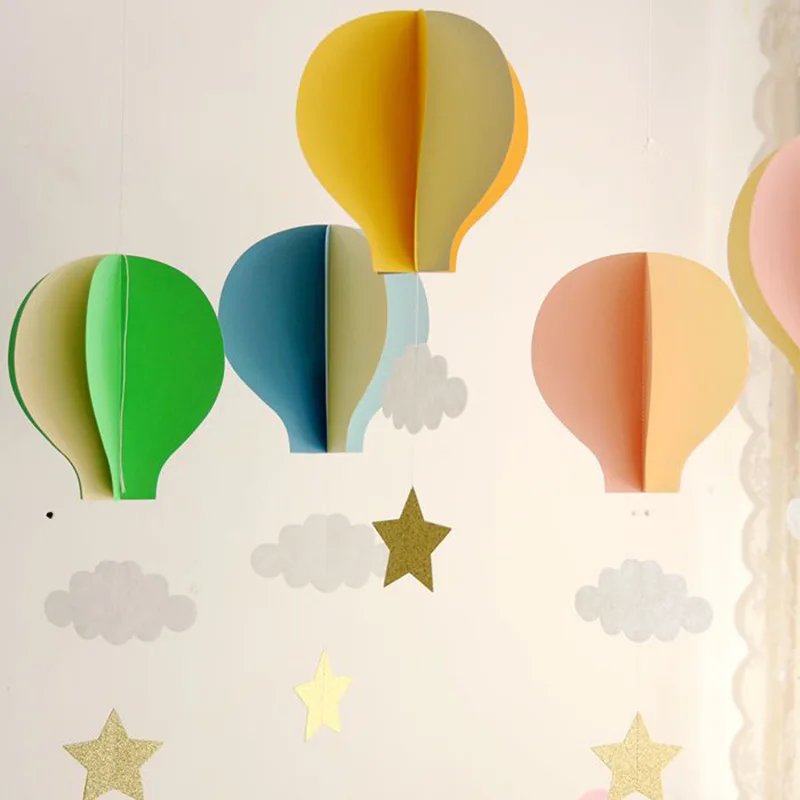 1/2Pcs 3D Papier Pastel Montgolfière Guirlande Cloud Ornements Suspendus pour Bébé Douche Pépinière