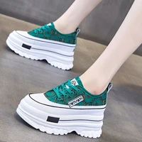 thick bottom hidden heel white shoes female 2022 summer new rhinestone green muffin sports casual borad shoes pumps