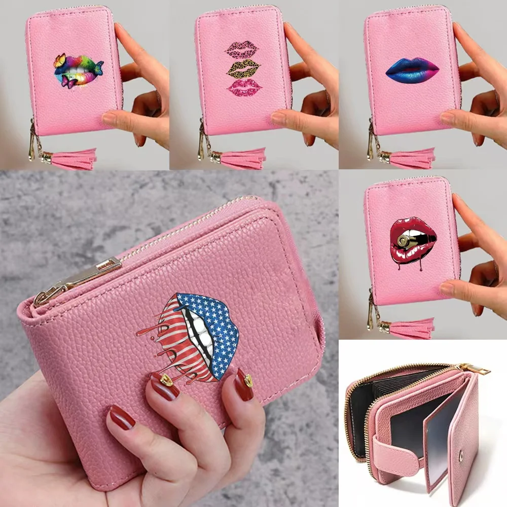 

Pu Leather Wallets Card Bag Fashion Female ID Credit Card Storage Packet Mouth Print Purse Clutch Pack Women Zipper Money Bags