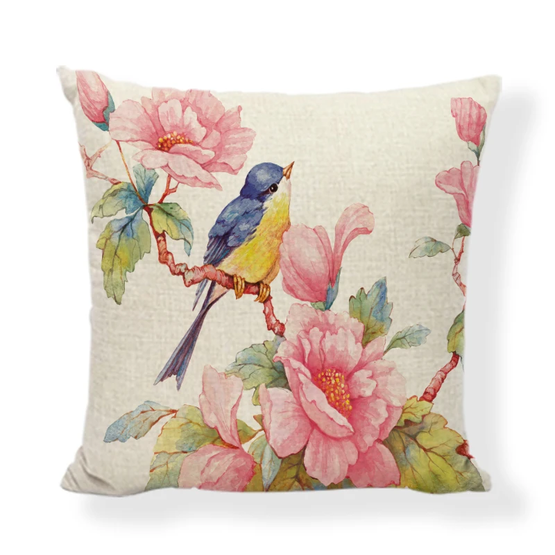 Забавные наволочки в китайском стиле с рисунком цветов и птиц колибри 45x45 см