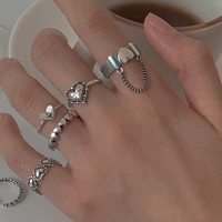 5pcs trendy hip hop love chain rings for women link chain zircon joint index finger opening ring set fashion jewelry wholesale
