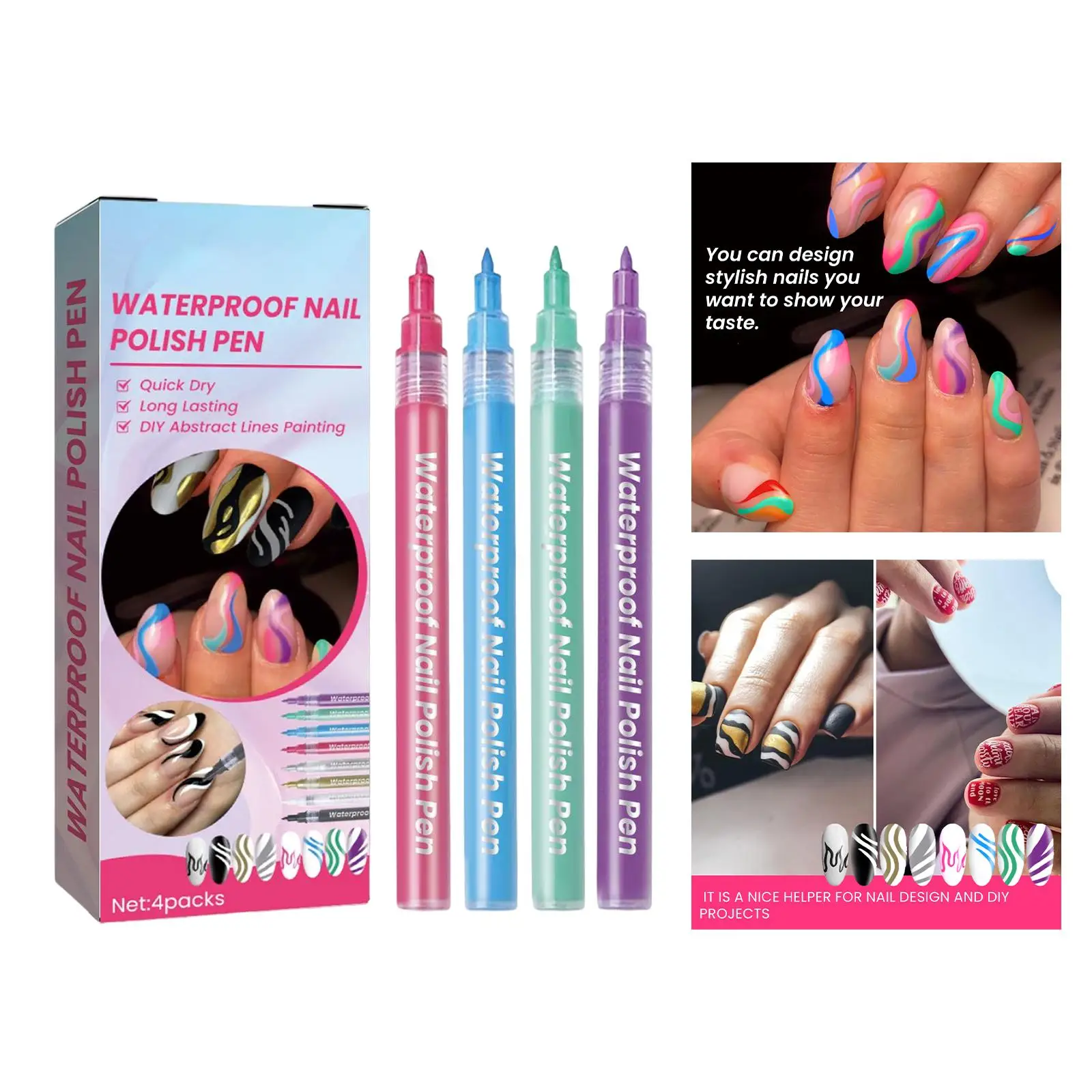 

4 шт. портативный водостойкий лак для ногтей ручка для ногтей инструменты для дизайна ногтей крючок линия Сделай Сам дизайн ногтей сделай сам цветок абстрактная тонкая линия граффити для ногтей ручка