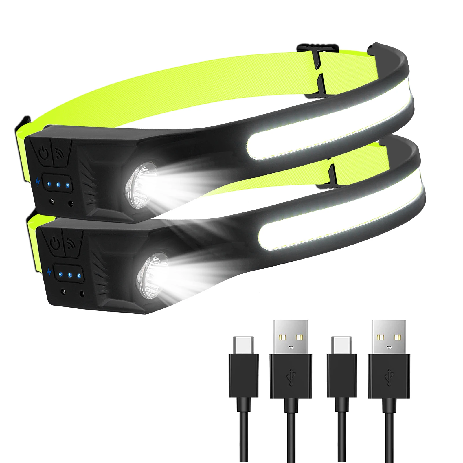 

Wave Sensing COB Headlights, Adjustable Headband, Suitable for Indoor Work/Outdoor Riding/Emergency Lights/Night Fishing