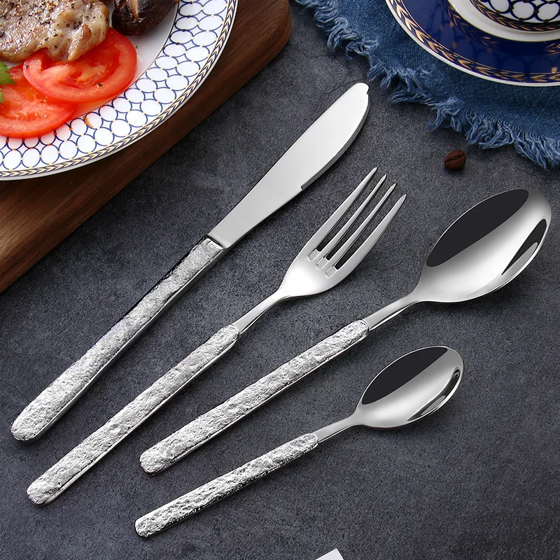 

New Texture Handle Luxury Tableware Stainless Steel Cutlery Set Coffee Spoon Steak Knife Fork Teaspoons Home Kitchen Utensils
