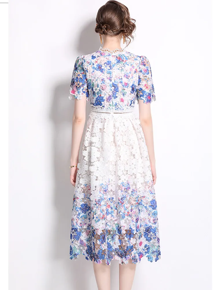 Женское кружевное платье SMTHMA элегантное с коротким рукавом и вырезами лето 2019