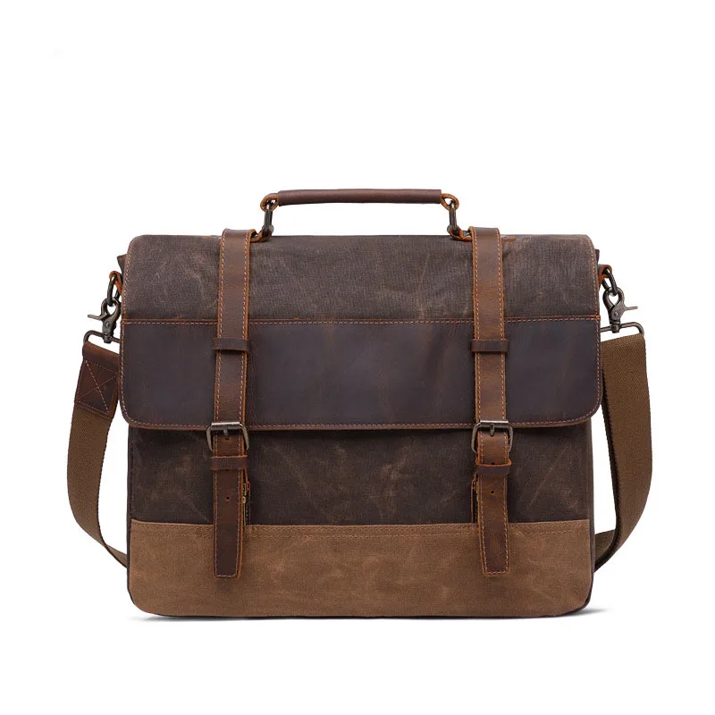 

Men's Briefcase Retro Tote File Large Capacity Single Shoulder Cross-body Waterproof Oil Wax Canvas Computer Bag JT22520022