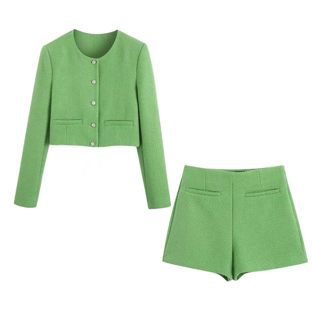 

Женский короткий Блейзер в стиле ретро, весенний модный текстурированный пиджак с длинным рукавом и карманами, шикарный укороченный костюм...